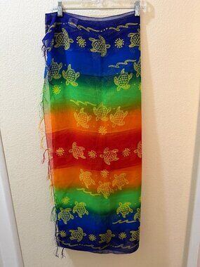 Rainbow Sea Turtle Sarong Wrap Scarf Cover-Up